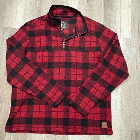 Classic Red and Black Plaid Zip-Up Sweater - Picture 1 of 5